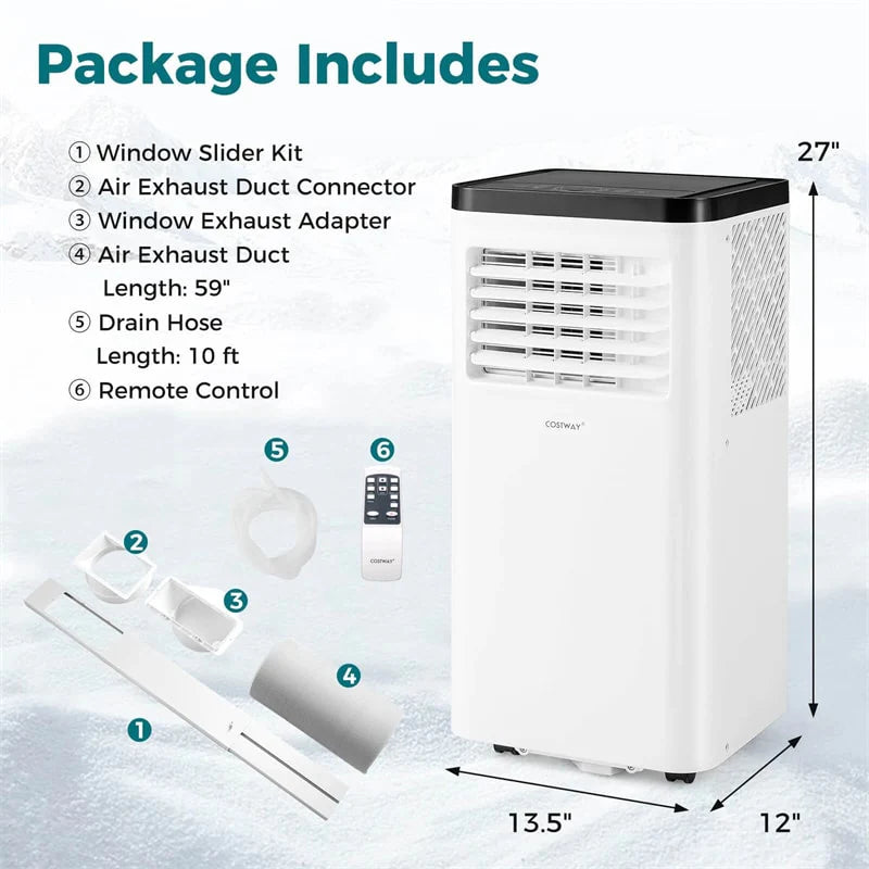 8000 BTU Portable Air Conditioner, 3-in-1 Floor AC Unit with Fan & Dehumidifier, Remote Control, 24H Timer, Window Kit for Rooms up to 350 Sq. Ft
