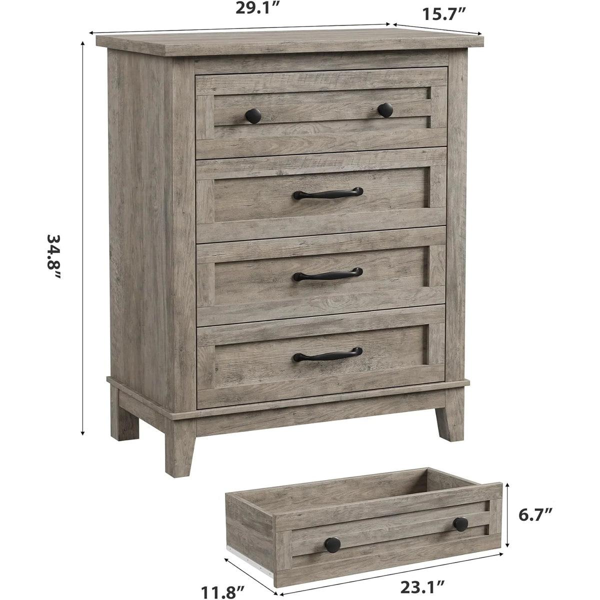 4 Drawer Dresser for Bedroom, 34.8" Tall Bedroom Dresser with Large Drawer& Black Handles, Wooden Storage Organizer Cabinet Chest of Drawer for Living Room, Hallway