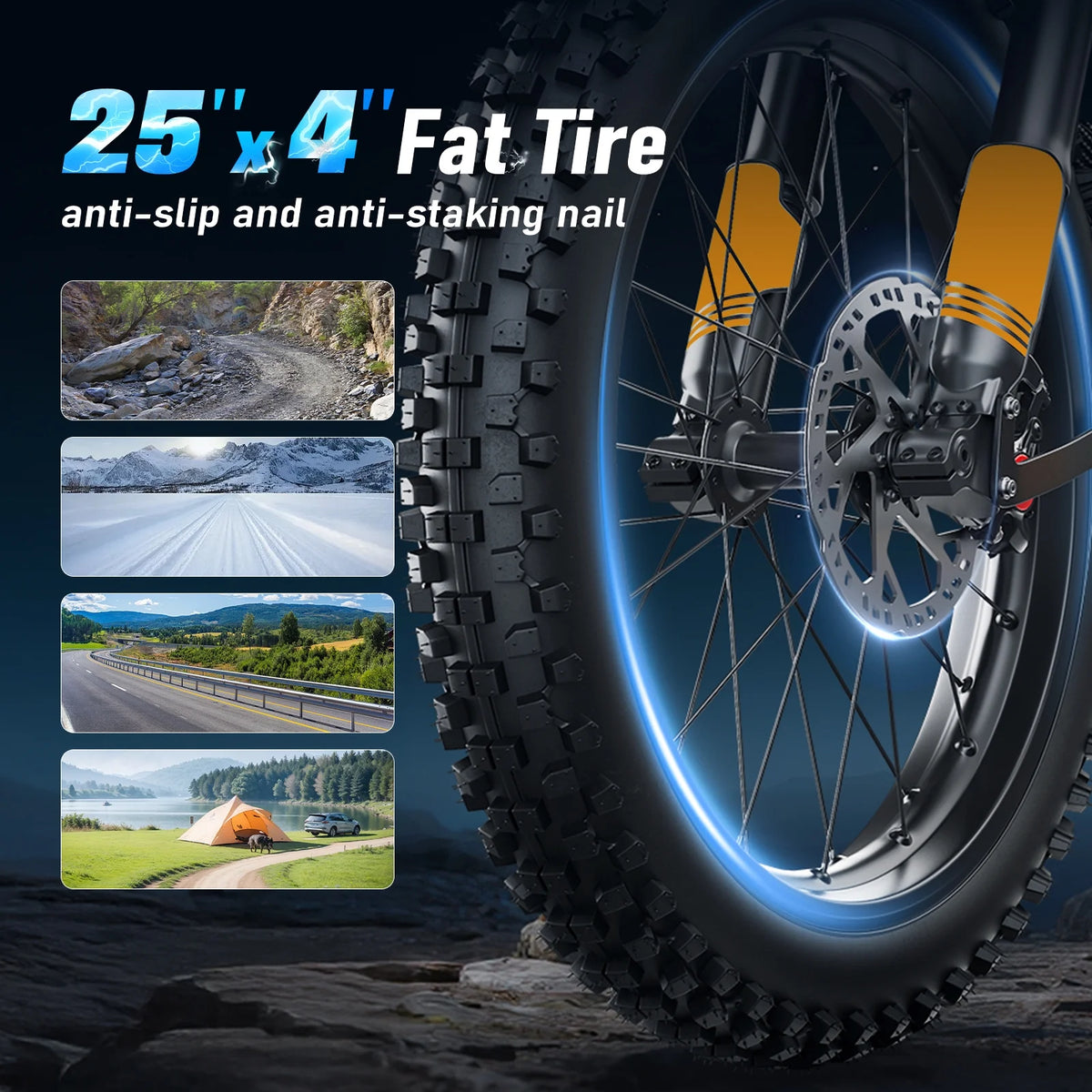 Arkveld Electric Bike for Adults, Peak - 3000W, Max 40MPH and 80miles Electric Motorcycle, 25" Fat Tire Dirt Bike, APEX1 7 - Speed E - Bike,white