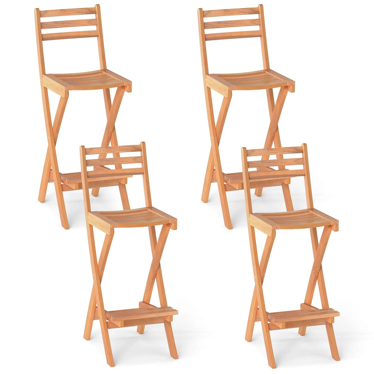 Tangkula Outdoor Portable High Top Acacia Wood Bar Height Chair with Backrest & Footrest