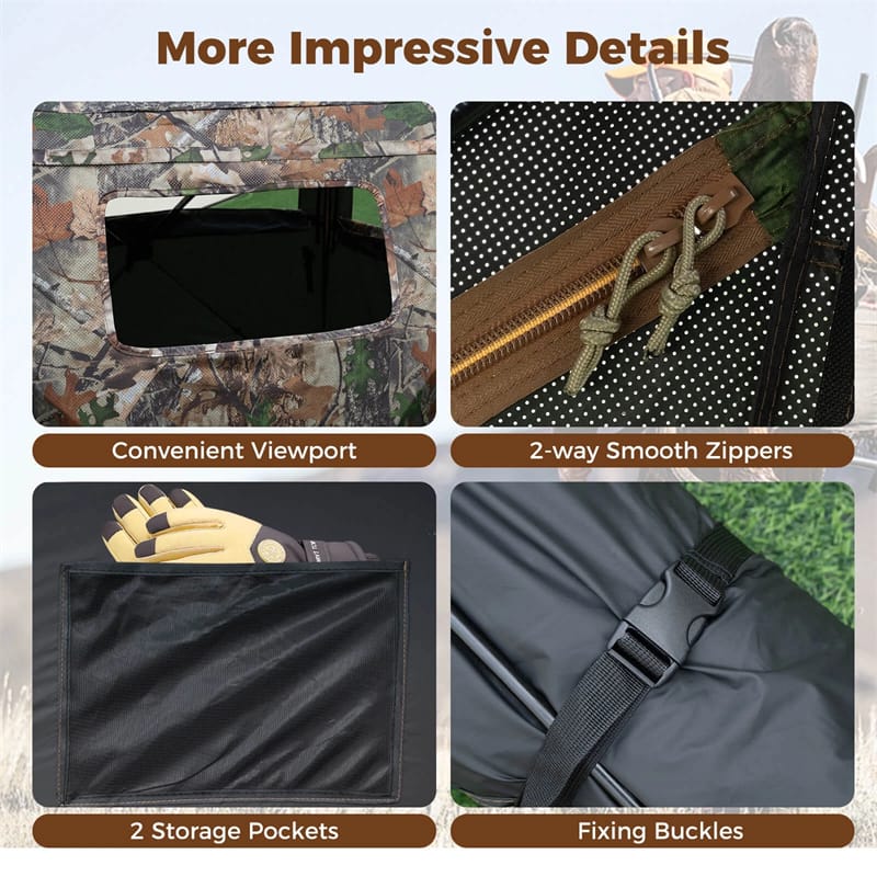2-6 Person Hunting Blind, Double One-Way See-Through Pop-Up Ground Blind with Silent Slide Windows, 90° Full-Open Door & Carrying Bag for Deer Hunting