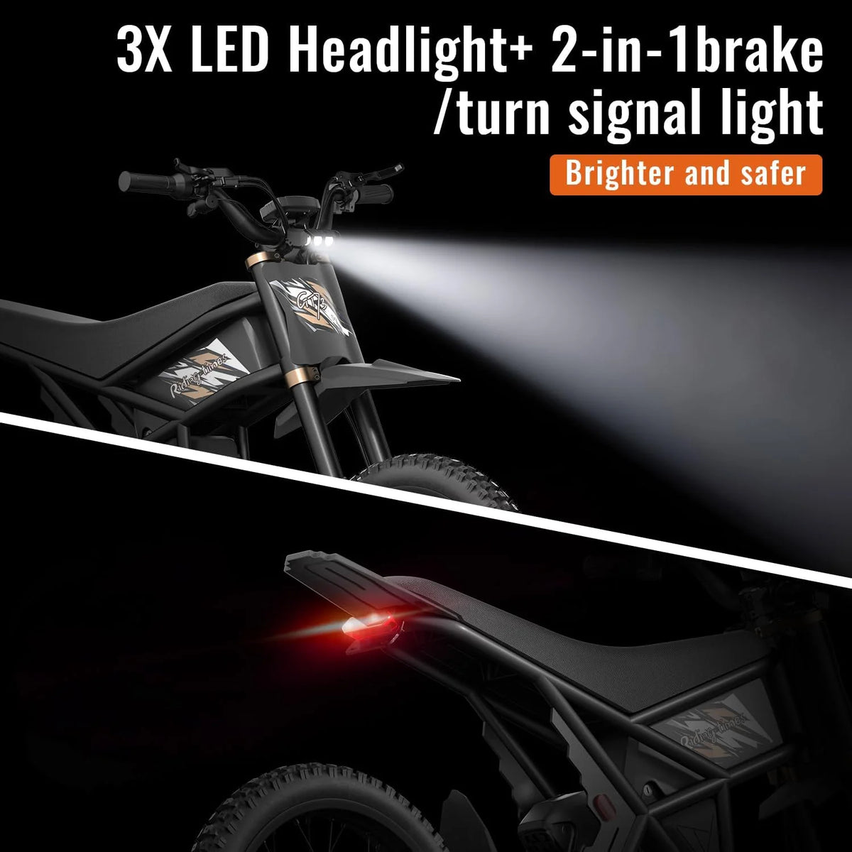 2000W Electric Dirt Bike for Adults Ridingtimes GT73 UL2849, Brushless Hub Motor, 18.2ah*2 Electric Bike with 25\ Tires Digital Screen Carbon Steel