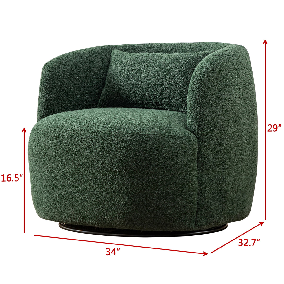 34" Wide Boucle Swivel Barrel Chair, No Assembly Round Upholstered Armchair Accent Chair Single Sofa Chair with Toss Pillow for Living Room and Bedroom, Taupe
