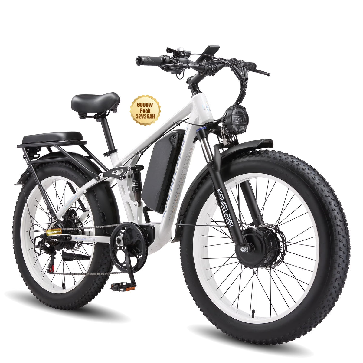 KAIJIELAISI Electric Bike for Adults, AWD Ebikes Dual Motor Peak 6000W, 26'' Fat Tire Bikes with 52V 26AH Battery Hydraulic Brake ??electric Bicycle, 7 Speed Mountain Ebike UL 2849