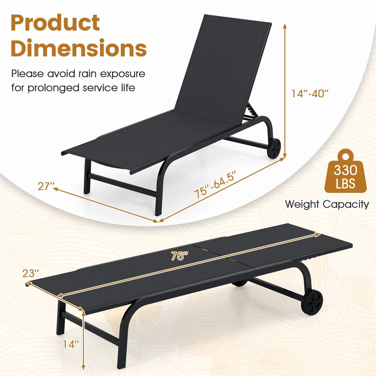 Tangkula Lounge Chair Outdoor 6-Position Recliner Metal Frame Breathable Fabric (1/2)
