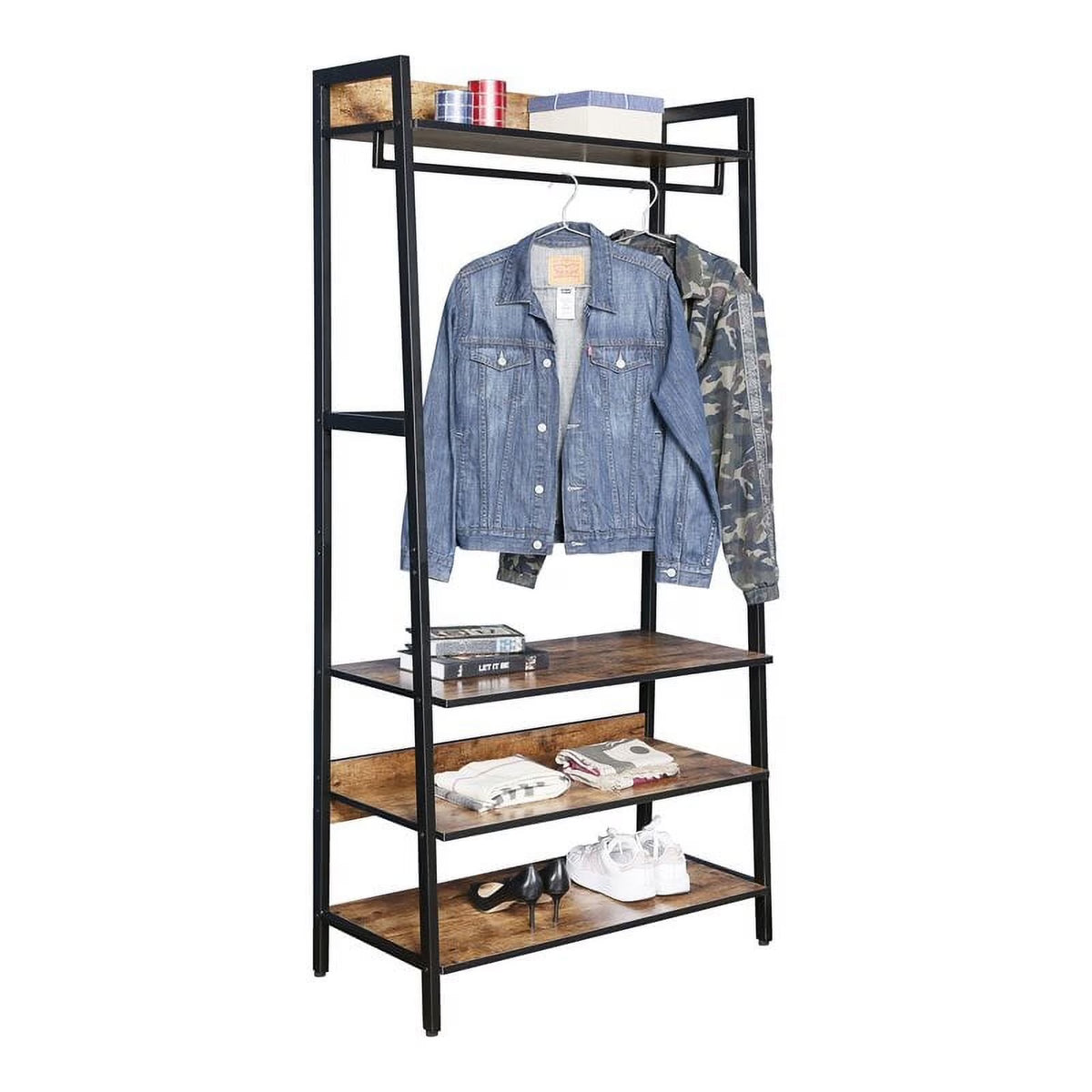 JJS 33" Entryway Coat Rack, Industrial Rustic Hall Tree Shoe Bench with Storage Drawers and Shelf for Hallway, Wood Look Accent Furniture with Metal Frame, Rustic Brown