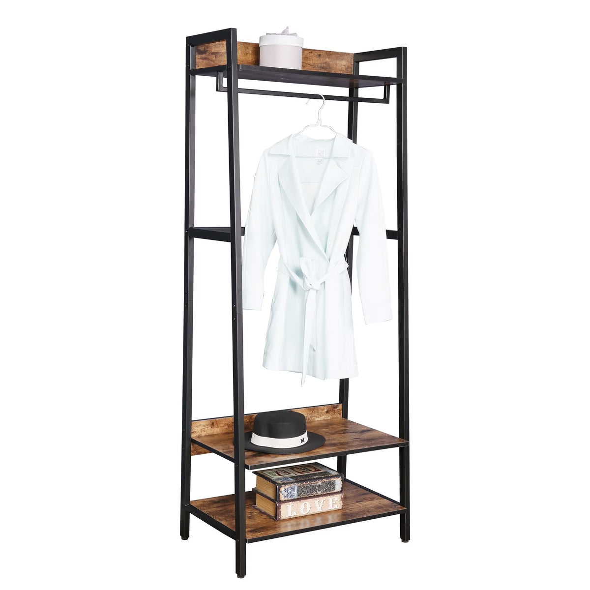 JJS 33" Entryway Coat Rack, Industrial Rustic Hall Tree Shoe Bench with Storage Drawers and Shelf for Hallway, Wood Look Accent Furniture with Metal Frame, Rustic Brown