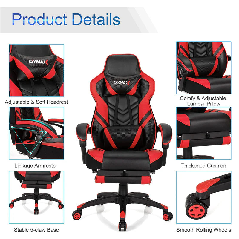 Ergonomic Gaming Chair Recliner with Footrest, Linkage Armrests & Lumbar Support, Big Wide High Back Swivel Video Gaming Office Computer Chair