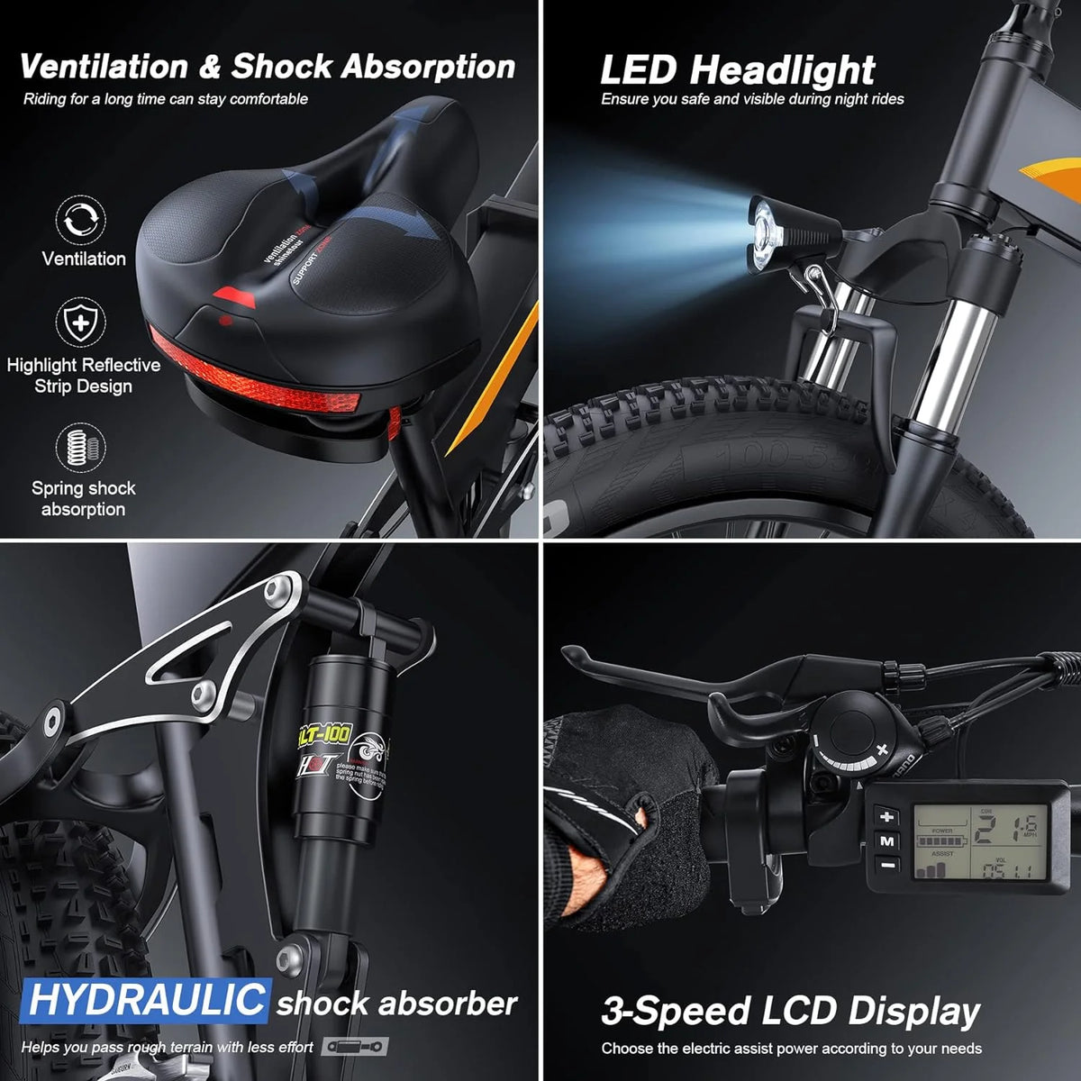 Totguard 26"x4" Electric Bike, Fat Tire 500W Ebike, Foldable Electric Bicycles E Bikes for Adults Electric 48V 10ah Battery, Dual Shock Absorber, Lockable Fork UL2849