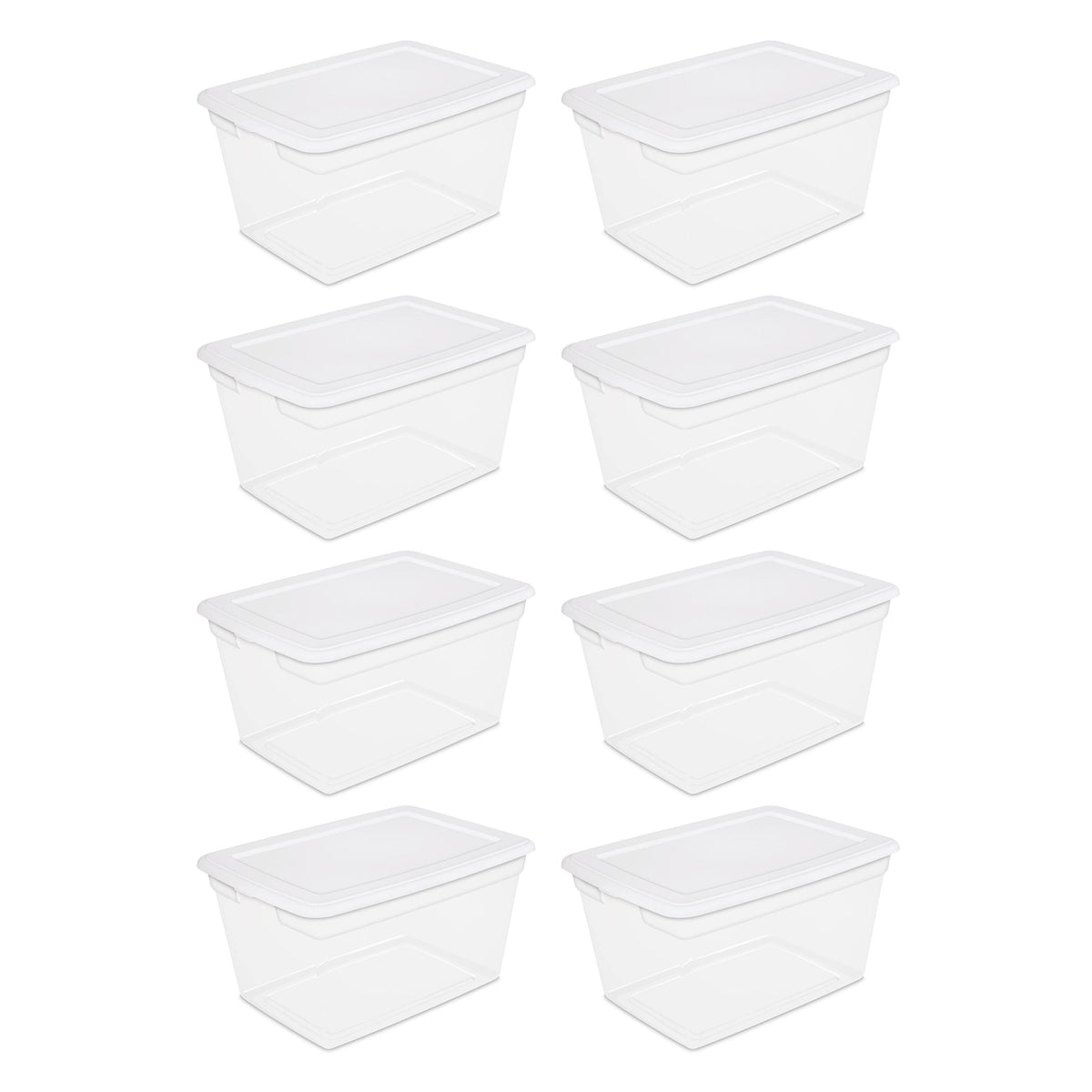 Sterilite Plastic Tote Box 58 qt Clear Stackable Container Storage with Lid Set of 8