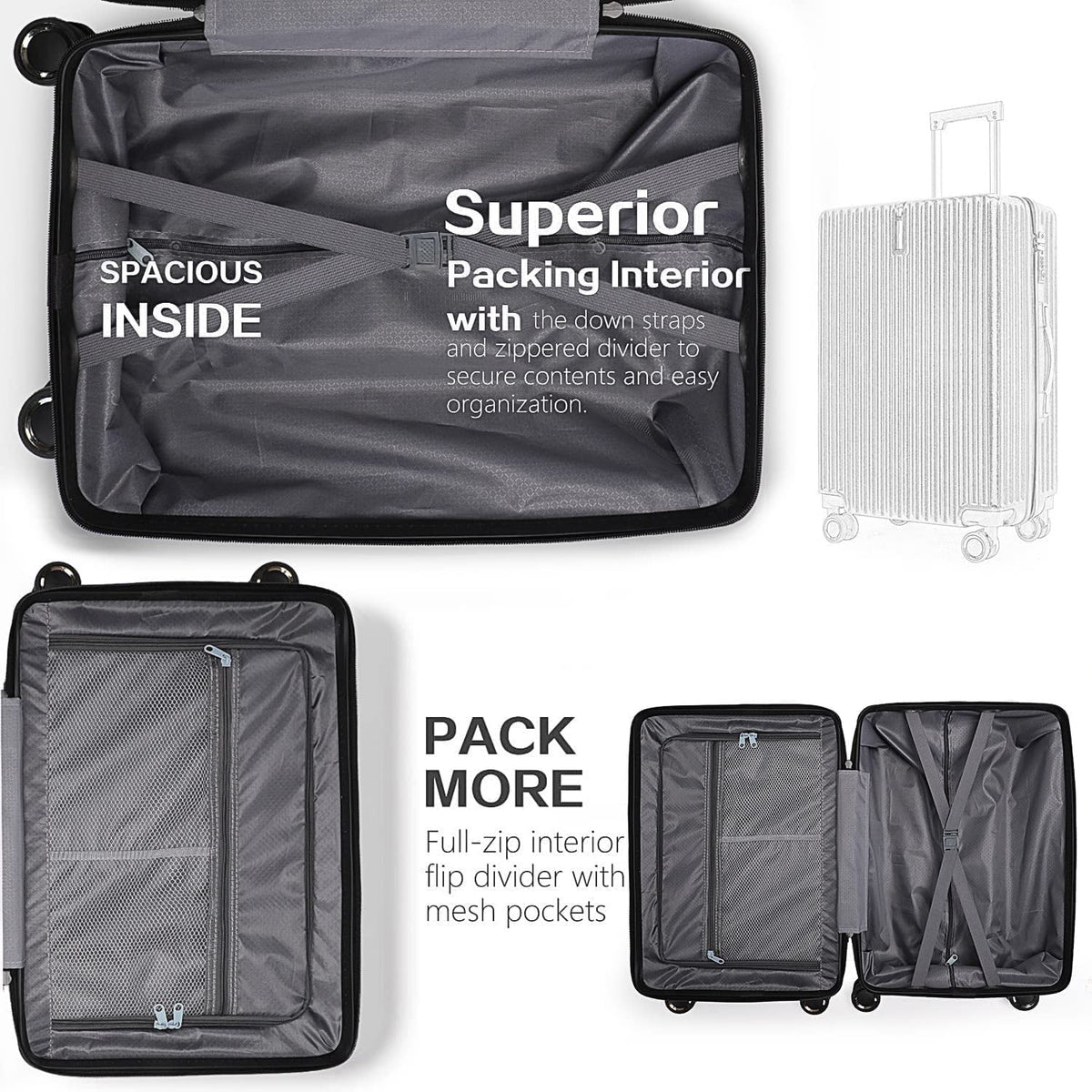 Vebreda Luggage Sets 3 Piece 20/24/28 in Suitcase Sets Hardside Luggage Set, Navy Blue