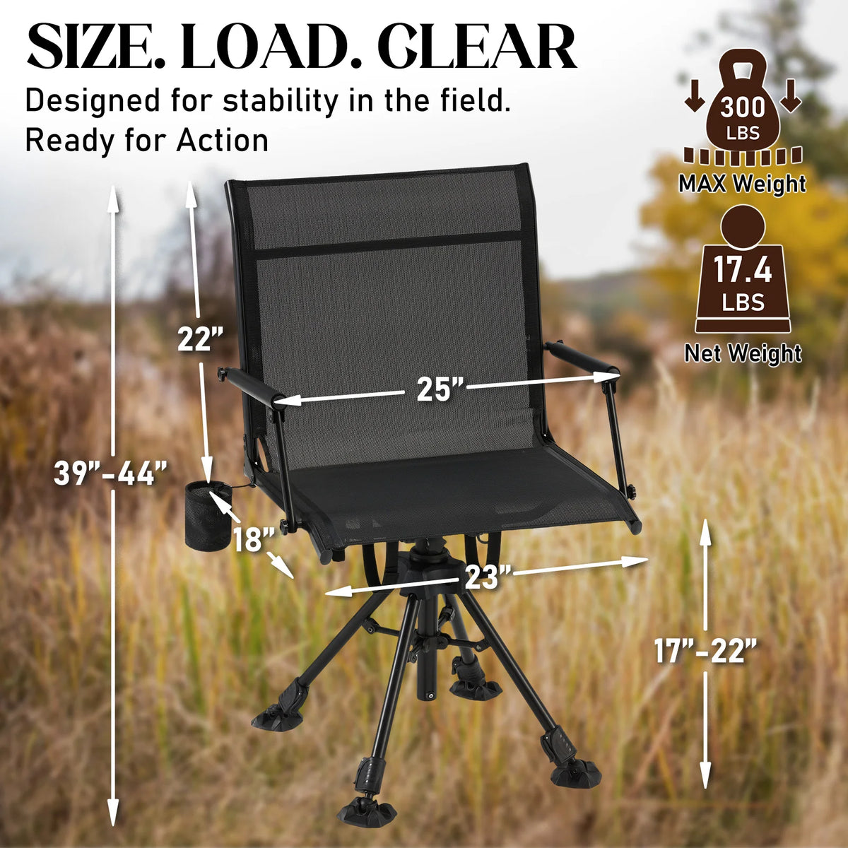 AECOJOY No Cushion Hunting Chair, Durable Metal Frame, Silent Swivel for Outdoor Shooting & Fishing