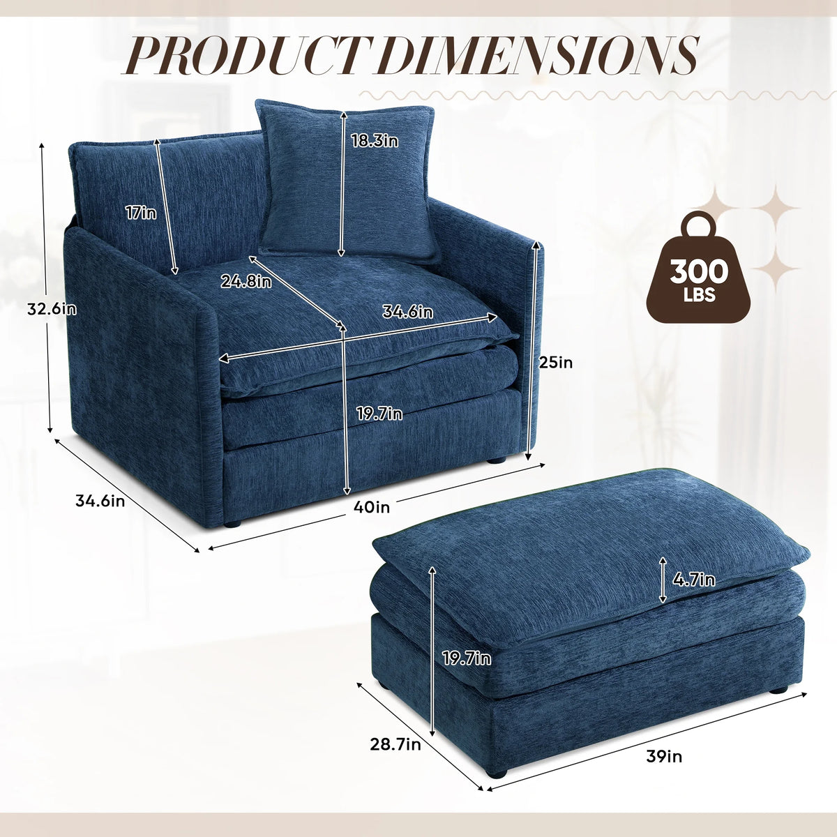 Muumblus Oversized Lounge Chair with Ottoman, Cloud Accent Armchair for Living Room, Beige Chenille
