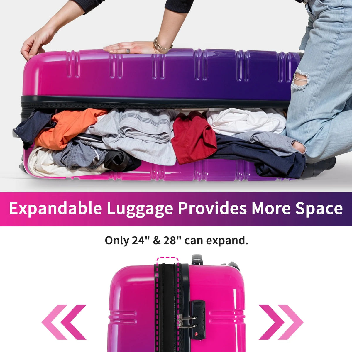 3 Piece Luggage Sets, Hard Shell Suitcase 20/24/28 in with TSA Lock and Spinner Wheels, Expandable Lightweight Travel Luggage for Men Women, Multicolor Purple