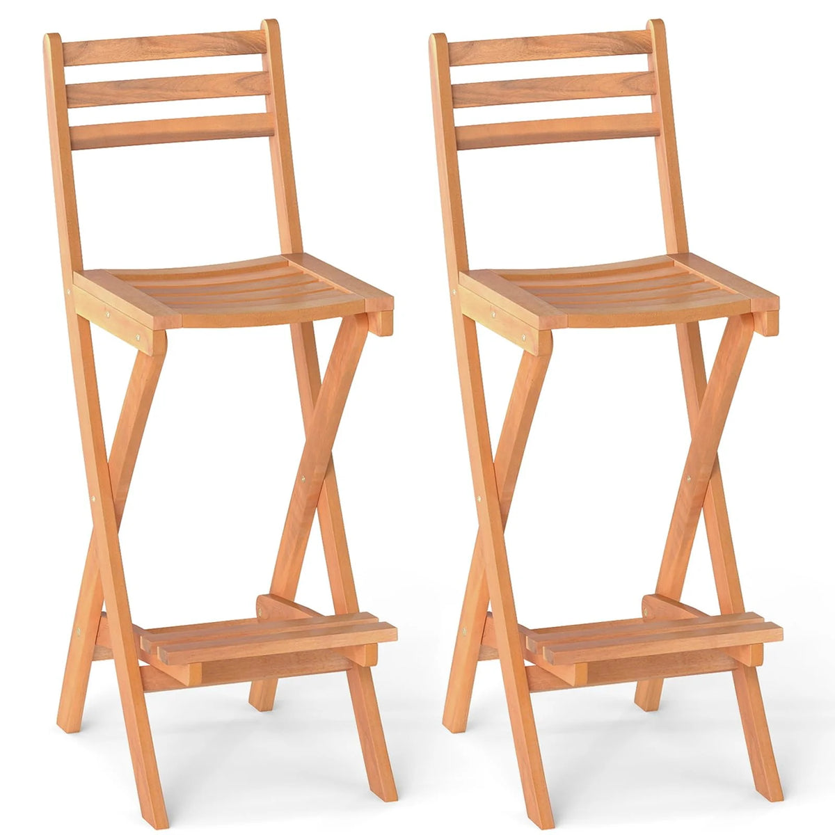 Tangkula Outdoor Portable High Top Acacia Wood Bar Height Chair with Backrest & Footrest