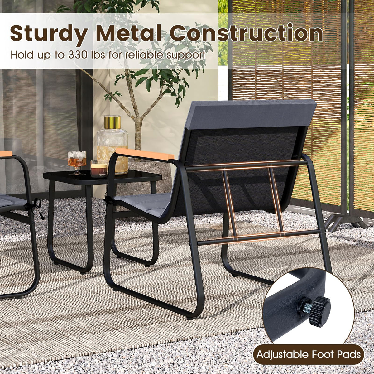 Tangkula 3 Pieces Patio Bistro Set Outdoor Fabric Conversation Set