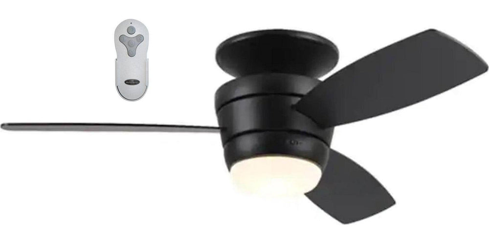 Harbor Breeze Mazon 44-in Black LED Indoor Flush Mount Ceiling Fan with Light Remote (3-Blade)