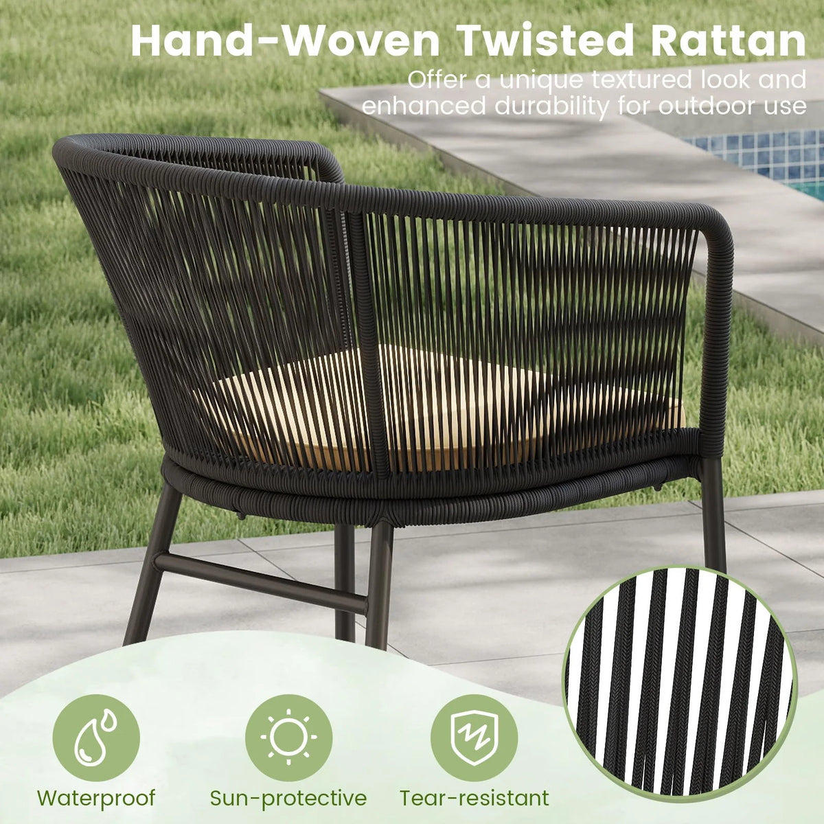 Tangkula Patio Chairs Set of 4 Upholstered Accent Chairs w/Curved Backrest
