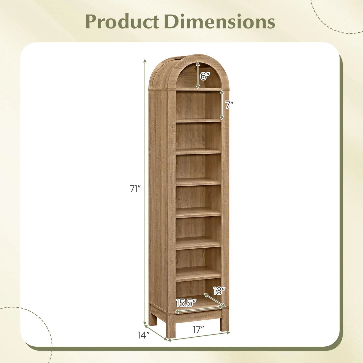 Tangkula 71" Tall Arched Bookcase for Living Room