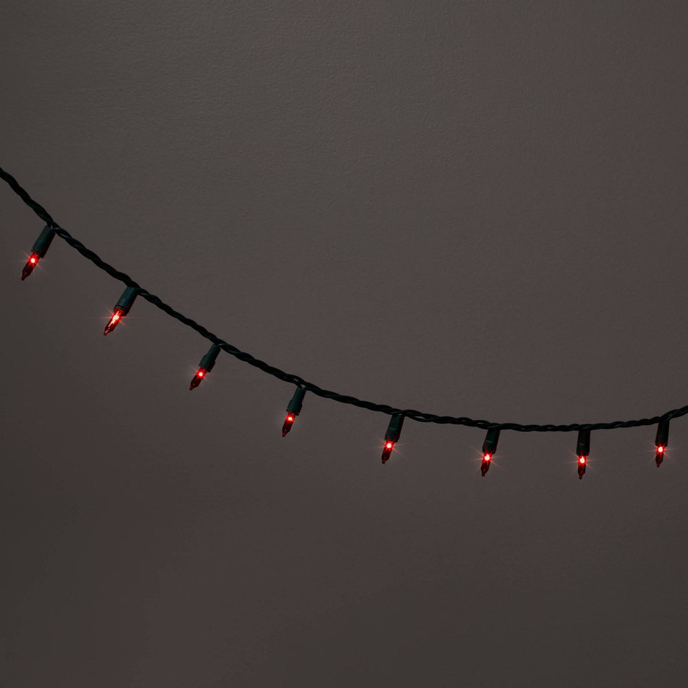100ct Incandescent Smooth Mini Christmas String Lights Red with Green Wire - Wondershop