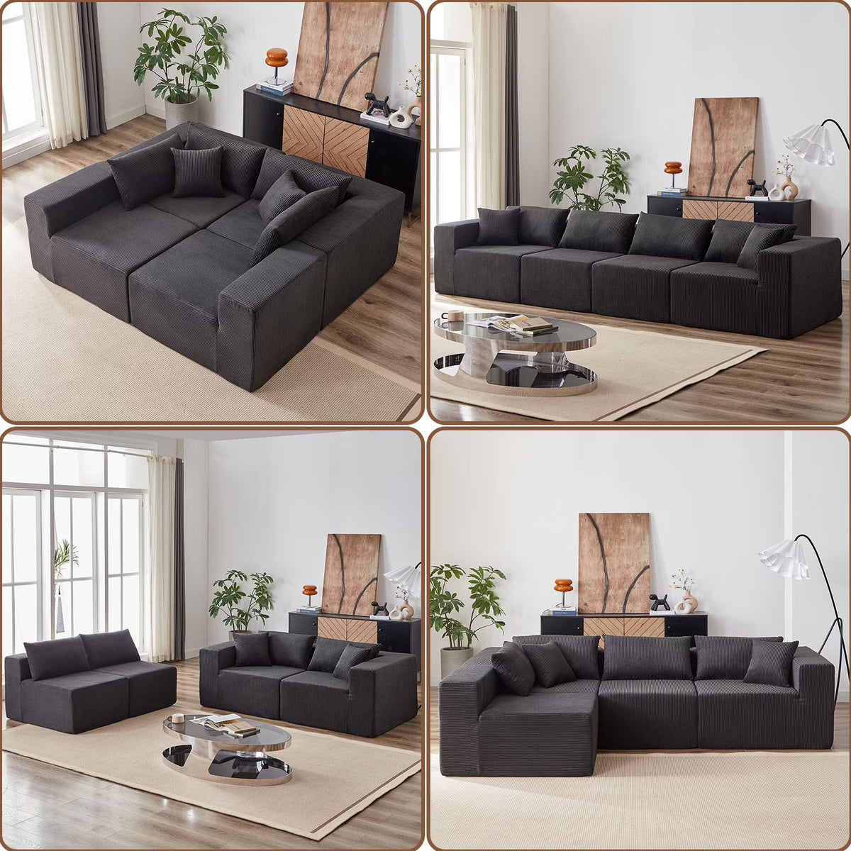 104 - Inch Corduroy Modular L Shaped Sectional Sofa, Luxury Floor Couch Set, Upholstered Indoor Furniture, Foam - Filled Compressed Sofa for Living Room, Bedroom, 4 PC Free Combination ?