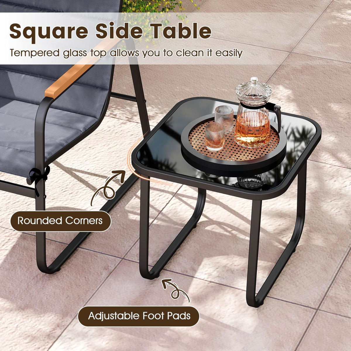Tangkula 3 Pieces Patio Bistro Set Outdoor Fabric Conversation Set
