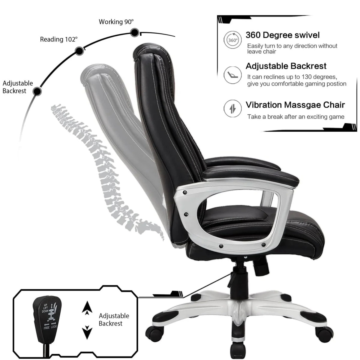 AECOJOY Office Chair Ergonomic, Leather Office Chair with High Back