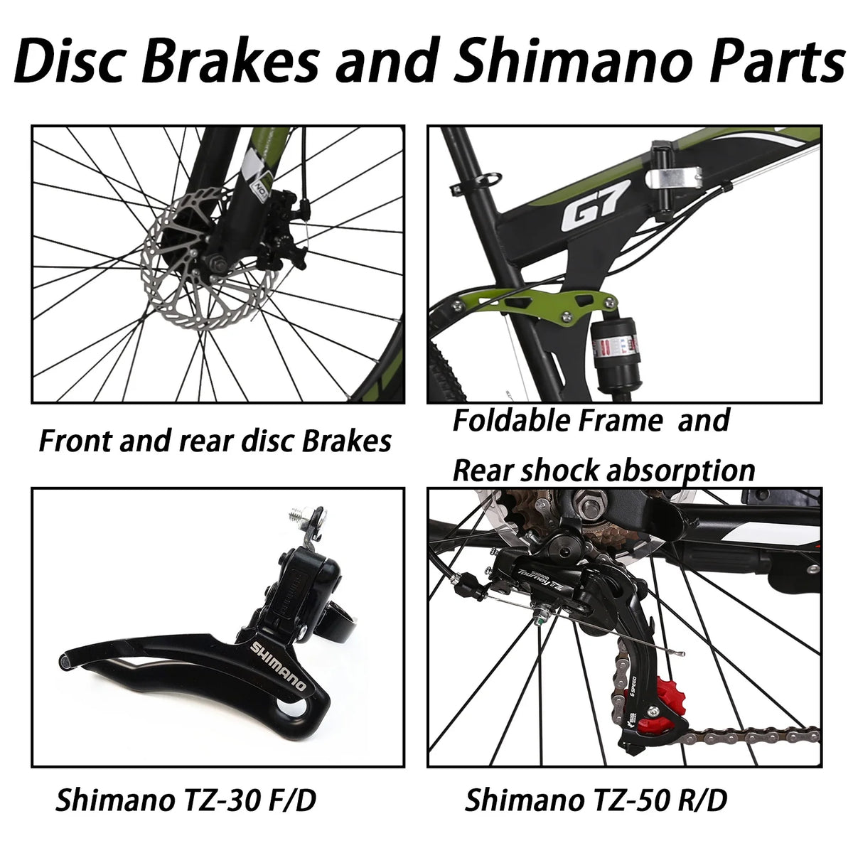 Eurobike 27.5" Full Suspension Folding Mountain Bike Foldable Frame Bicycle Disc Brakes Men or Women Bikes for Afults Green