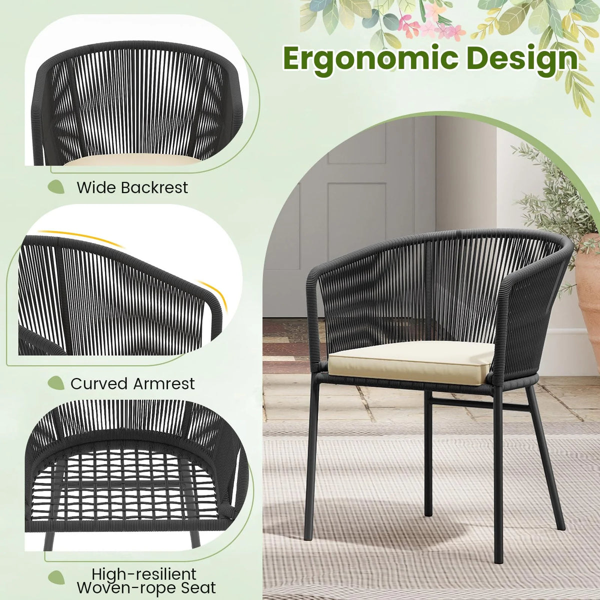 Tangkula Patio Chairs Set of 4 Upholstered Accent Chairs w/Curved Backrest