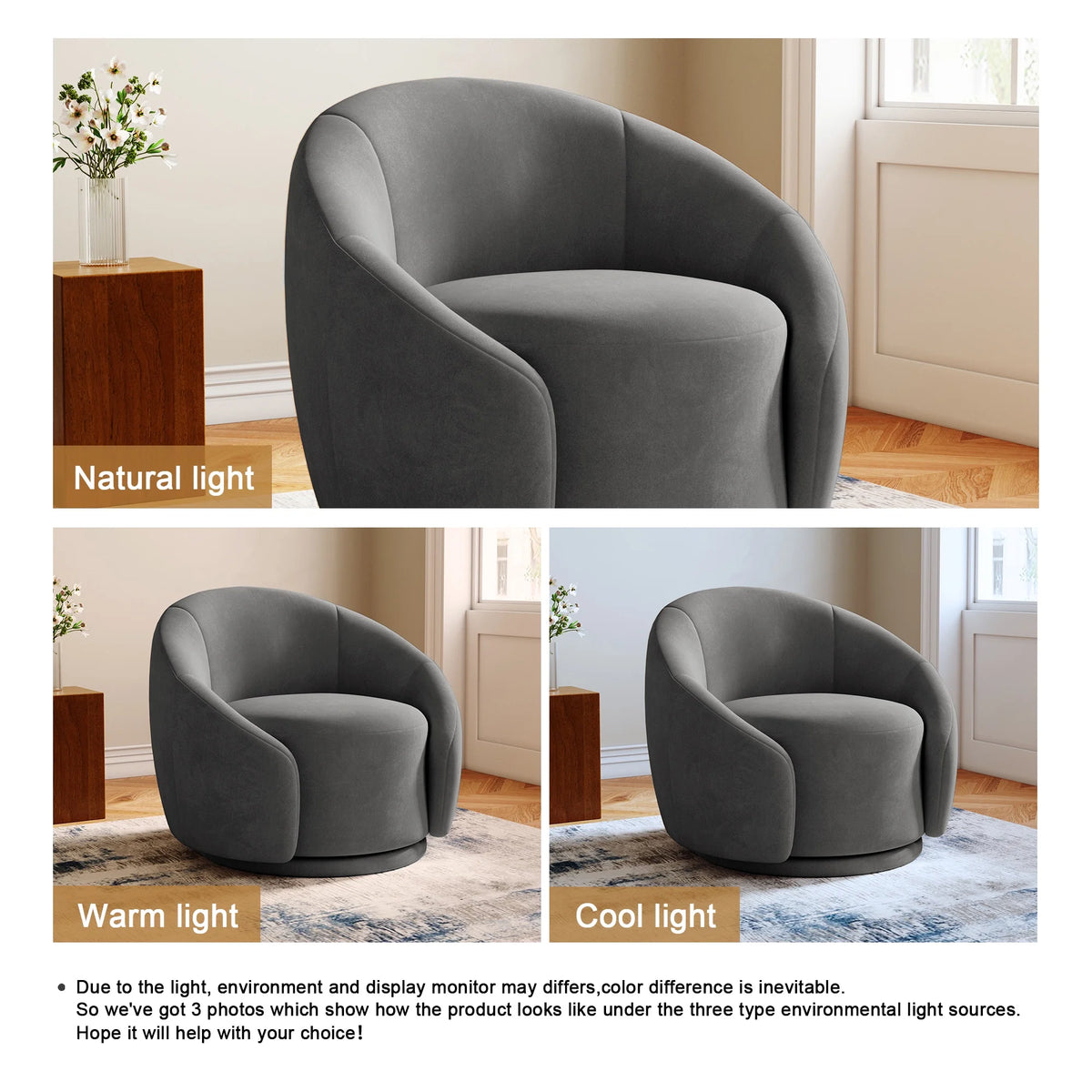 360 Swivel Accent Chair for Living Room, Boucle Barrel Armchair Single Sofa Chair Reading Chair, Sage Green