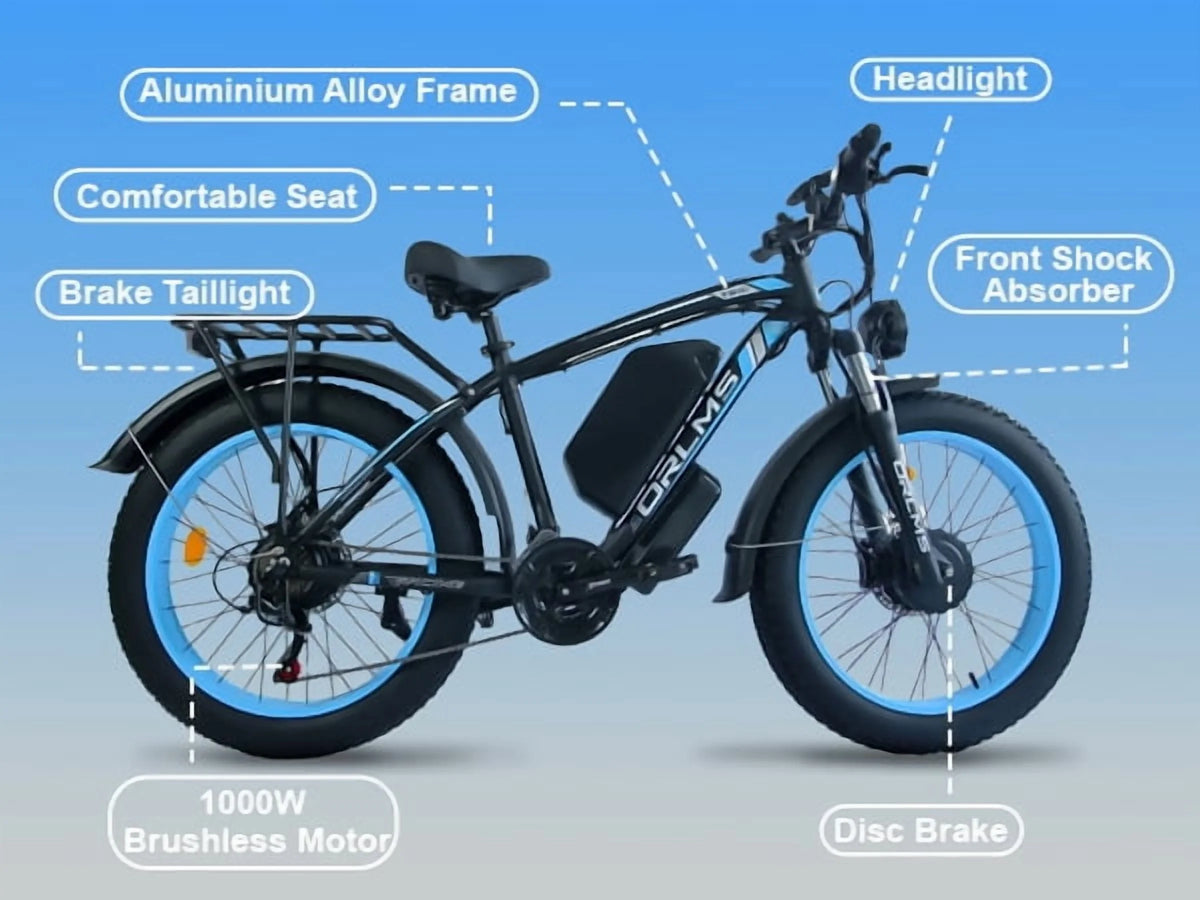 5000W (Peak) Electric - Bike for Adults, 60V 25AH Battery Electric Motorcycle, Dual - Motor - Ebike 50MPH Ebike, 26*4.0 Fat Tire Electric - Bicycle, AWD 21 - Speed Mountain Bike for All - Road UL 2849