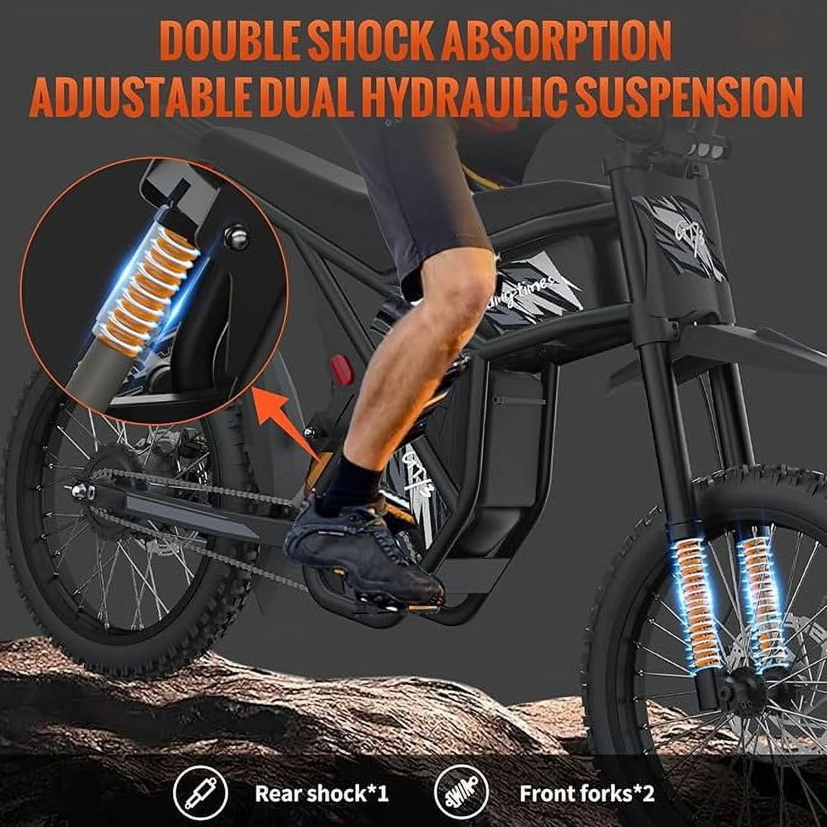 2000W Electric Dirt Bike for Adults Ridingtimes GT73 UL2849, Brushless Hub Motor, 18.2ah*2 Electric Bike with 25\ Tires Digital Screen Carbon Steel