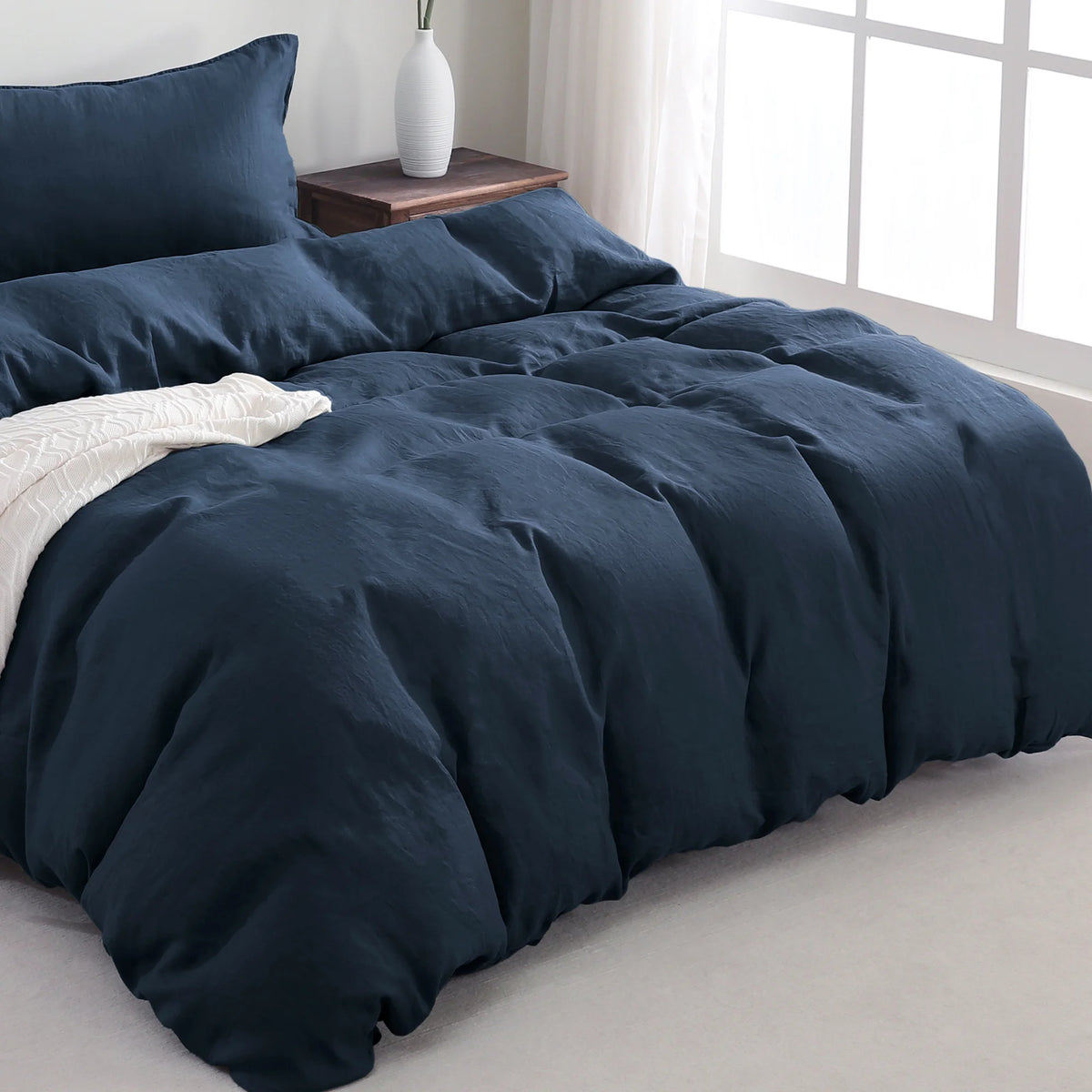 100% Pure Linen Duvet Cover with Button Closure and Corner Ties Soft & Breathable - Natural Full/Queen
