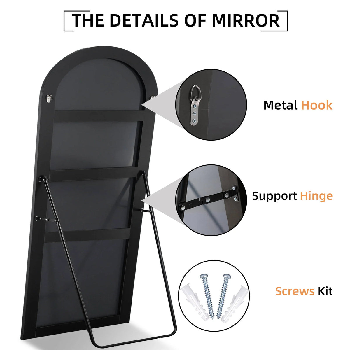 Ufurpie 71"×32" Large Full Length Mirror, Arch Mirror, Floor Mirror with Stand, for Bedroom Living Room Dressing Room, Black