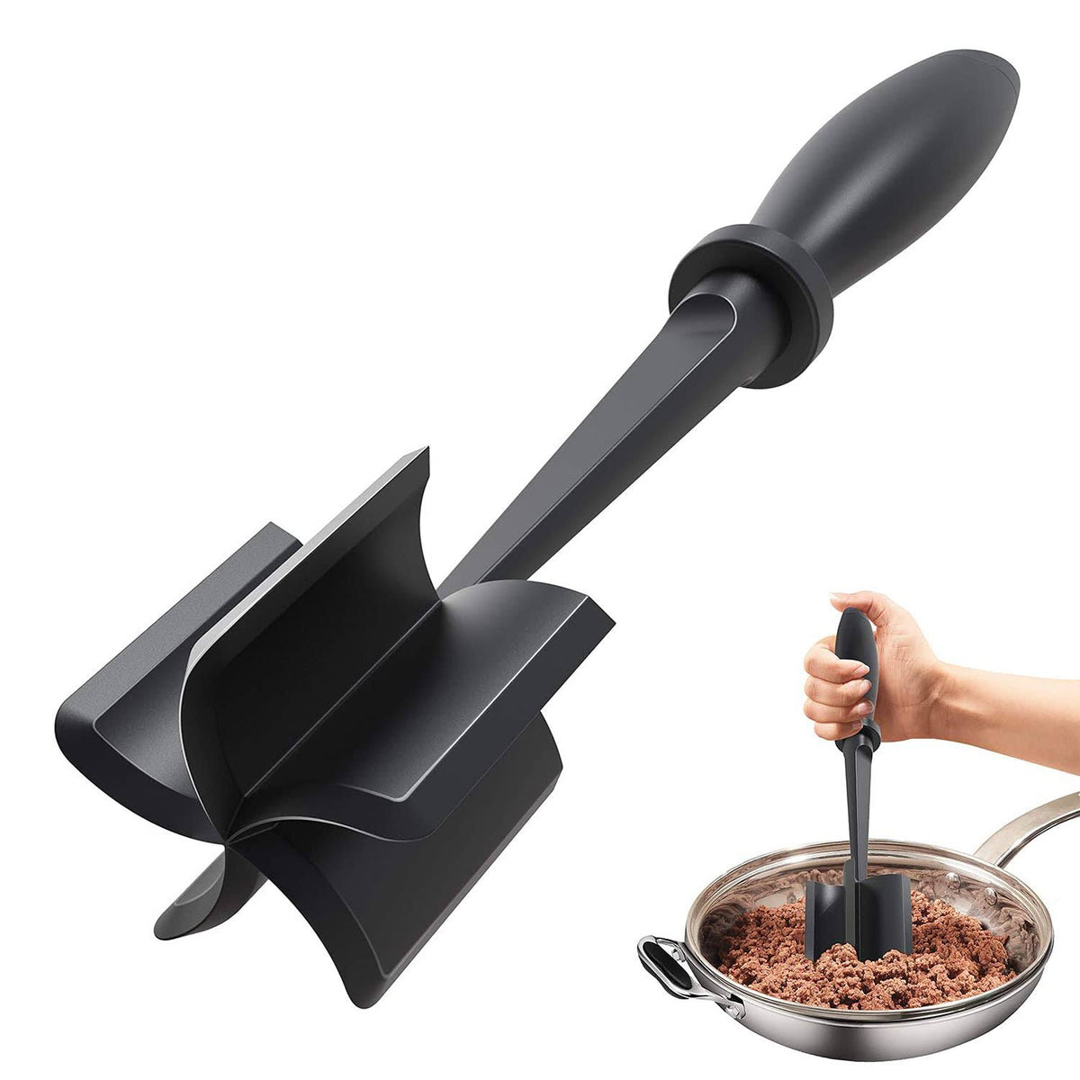 Upgrade Meat Chopper, Heat Resistant Meat Masher for Hamburger Meat, Ground Beef Smasher, Nylon Hamburger Chopper Utensil, Ground Meat Chopper, Non