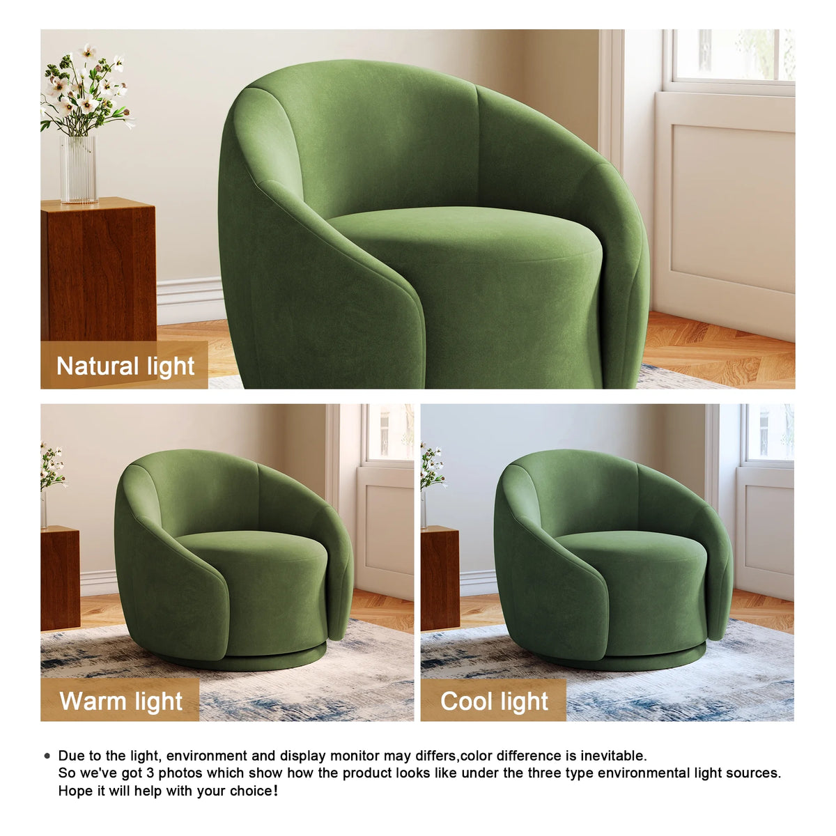 360 Swivel Accent Chair for Living Room, Boucle Barrel Armchair Single Sofa Chair Reading Chair, Sage Green