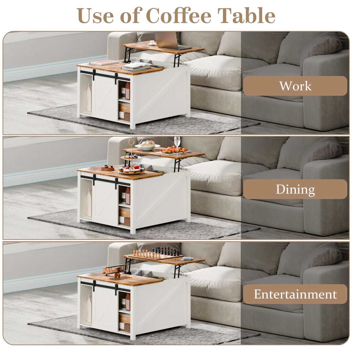 Waleaf Wooden Coffee Table, Lift Top Coffee Table with Large Hidden Storage Shelf for Living Room