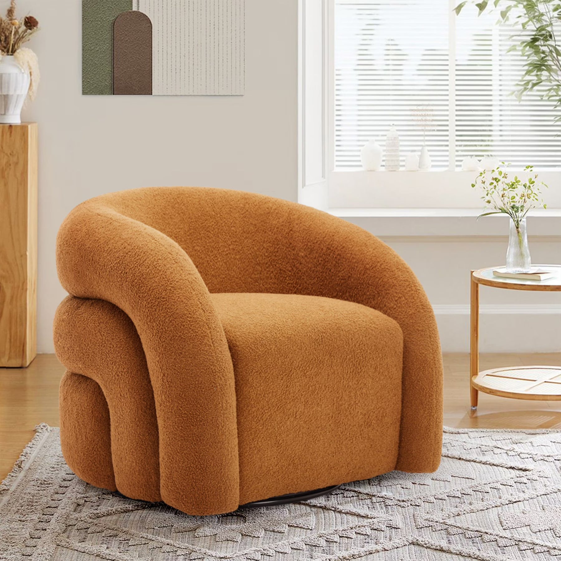 360 Swivel Accent Chair for Living Room, Boucle Barrel Armchair Single Sofa Chair Reading Chair, Sage Green