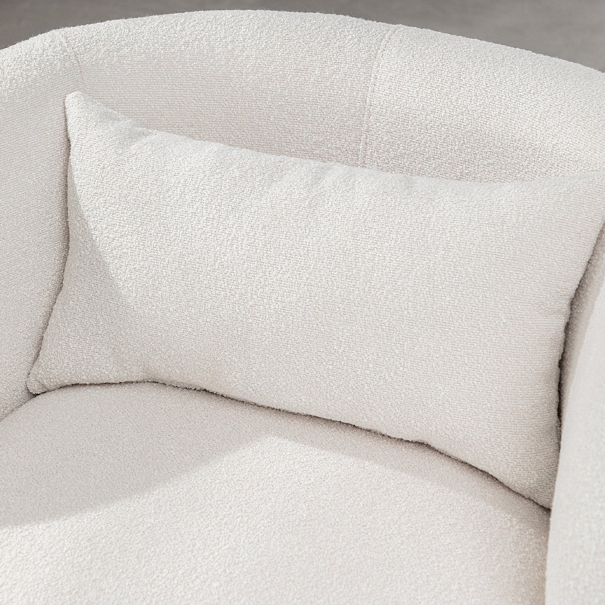 34" Wide Boucle Swivel Barrel Chair, No Assembly Round Upholstered Armchair Accent Chair Single Sofa Chair with Toss Pillow for Living Room and Bedroom, Taupe