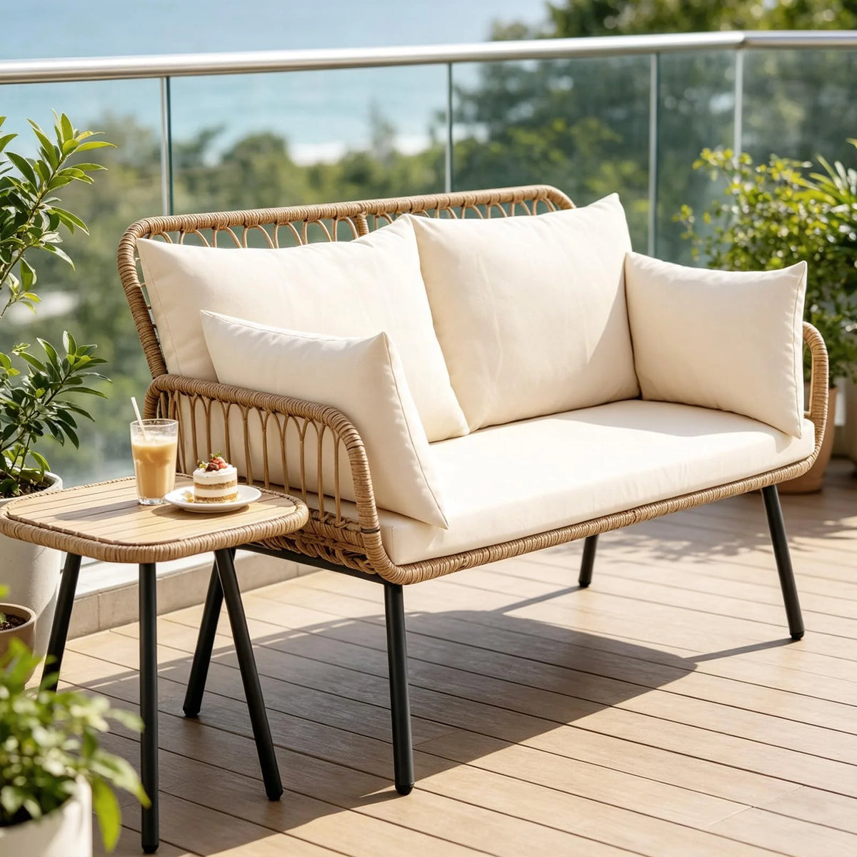 Tangkula PE Rattan Patio Wicker Loveseat