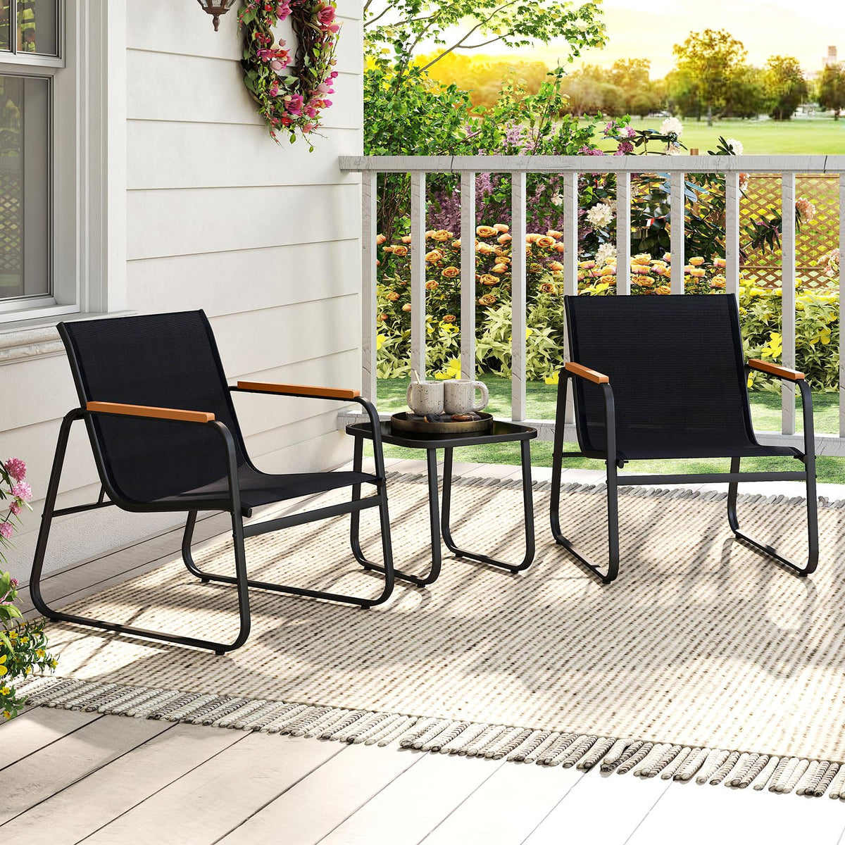 Tangkula 3 Pieces Patio Bistro Set Outdoor Fabric Conversation Set