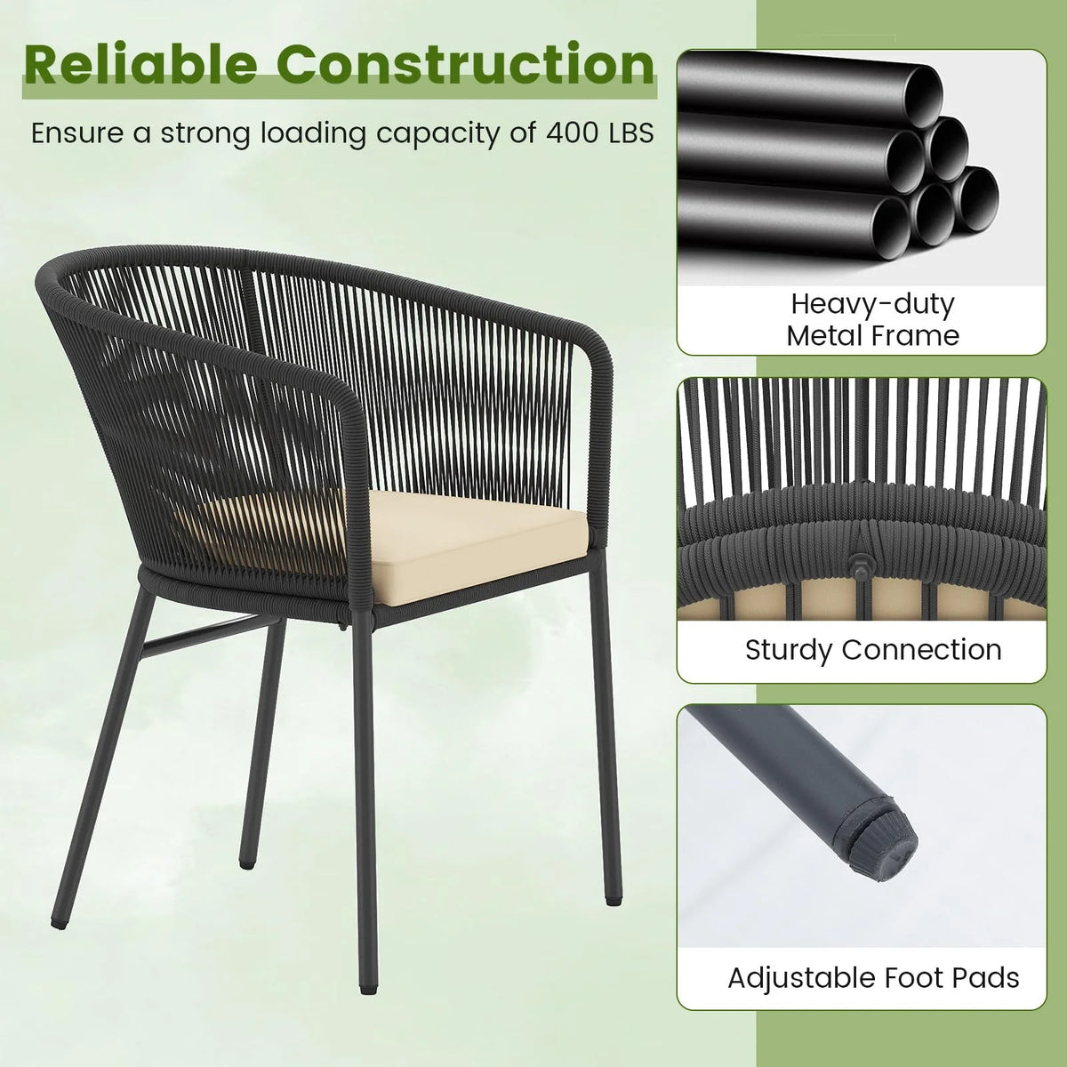Tangkula Patio Chairs Set of 4 Upholstered Accent Chairs w/Curved Backrest