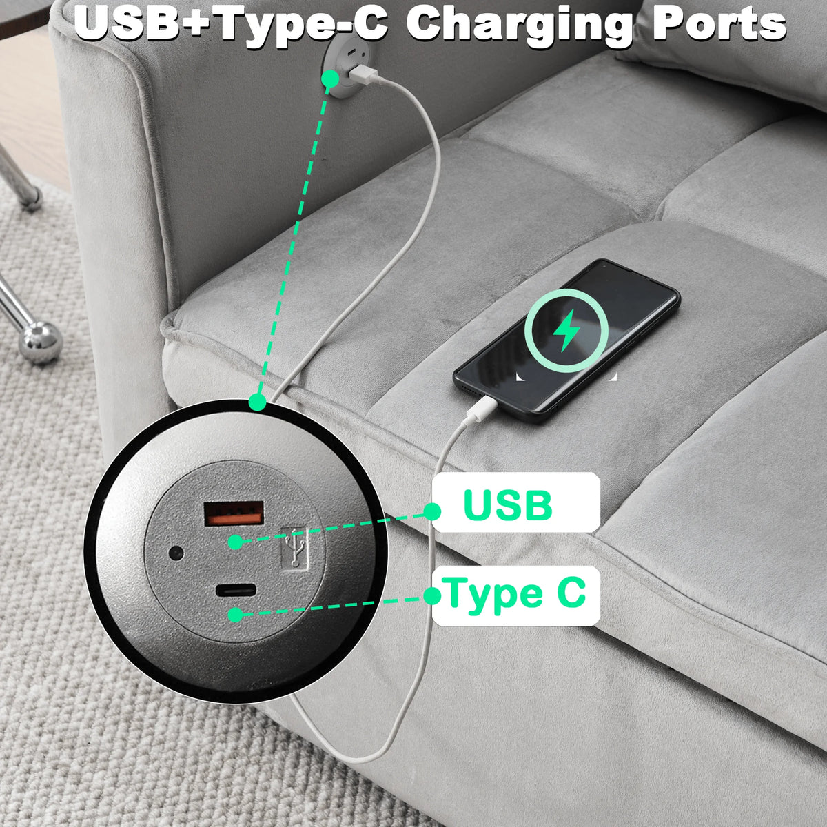 Velvet 3 - in - 1 Convertible Sofa Bed - USB Charging, Adjustable Backrest Pull - Out Couch Loveseat Sleeper for Living Room, Apartment & Small Space, Black