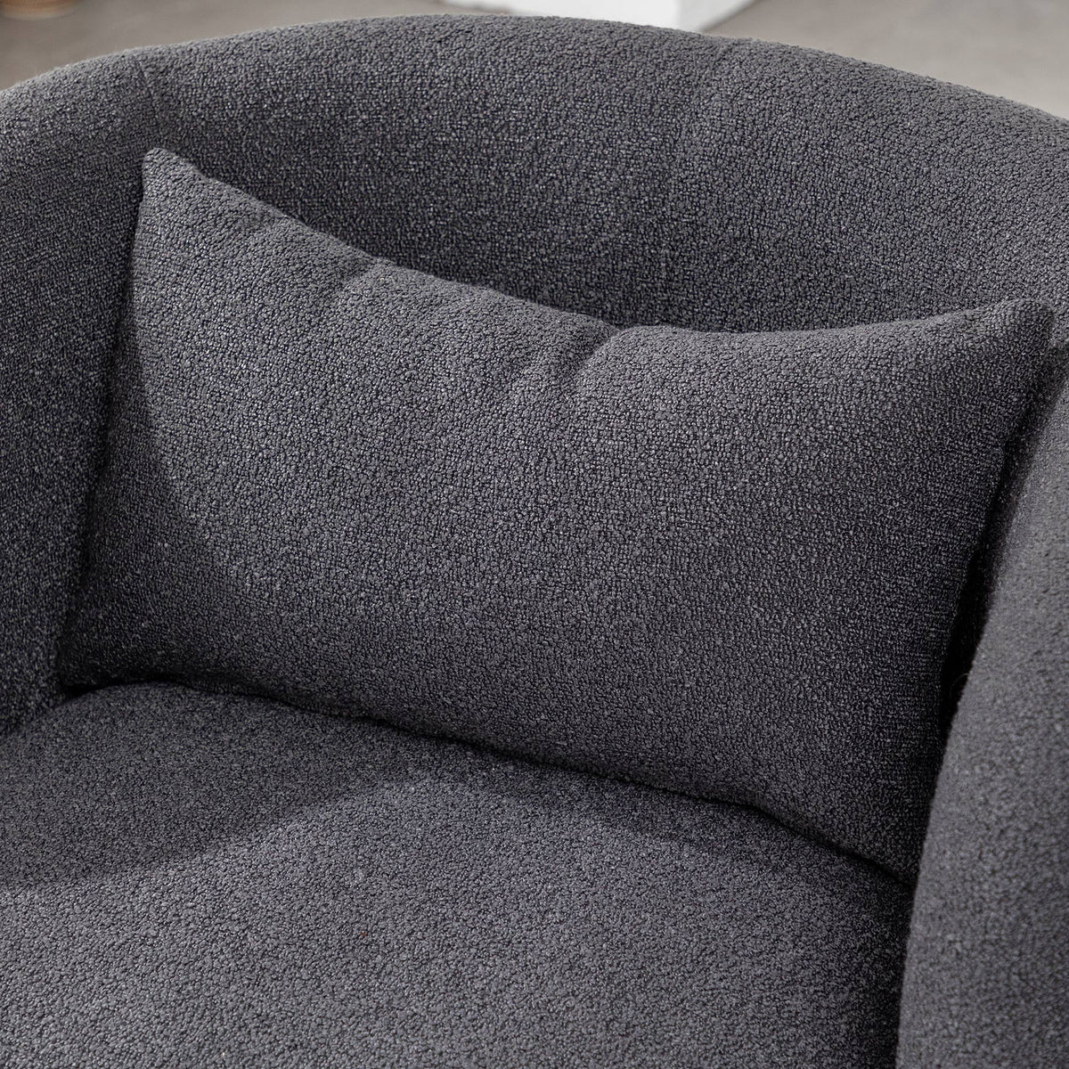 34" Wide Boucle Swivel Barrel Chair, No Assembly Round Upholstered Armchair Accent Chair Single Sofa Chair with Toss Pillow for Living Room and Bedroom, Taupe