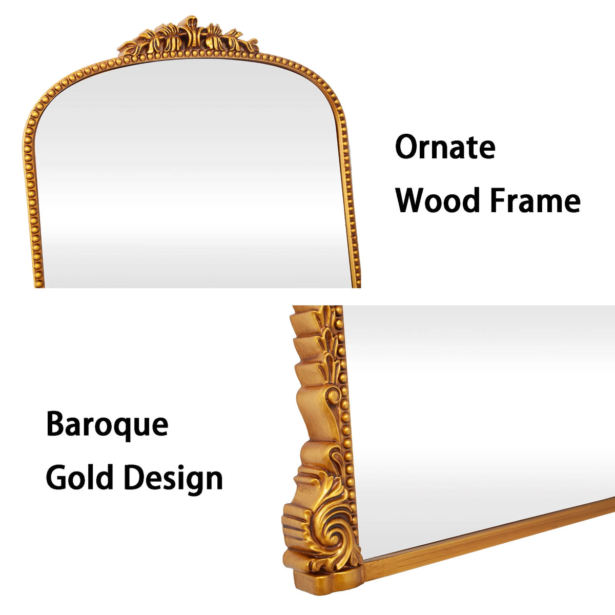 Traditional Baroque Arch Wall Mirror Antique Gold Mirror Wall Decor for Living Room Home 31.5" x 23.6''
