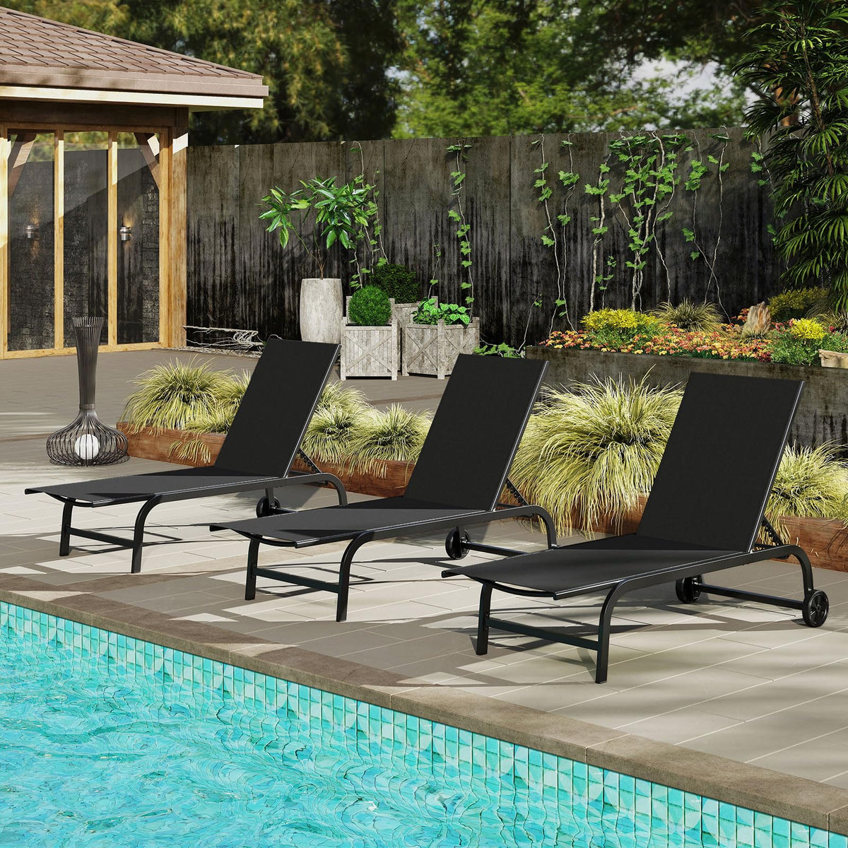Tangkula Lounge Chair Outdoor 6-Position Recliner Metal Frame Breathable Fabric (1/2)