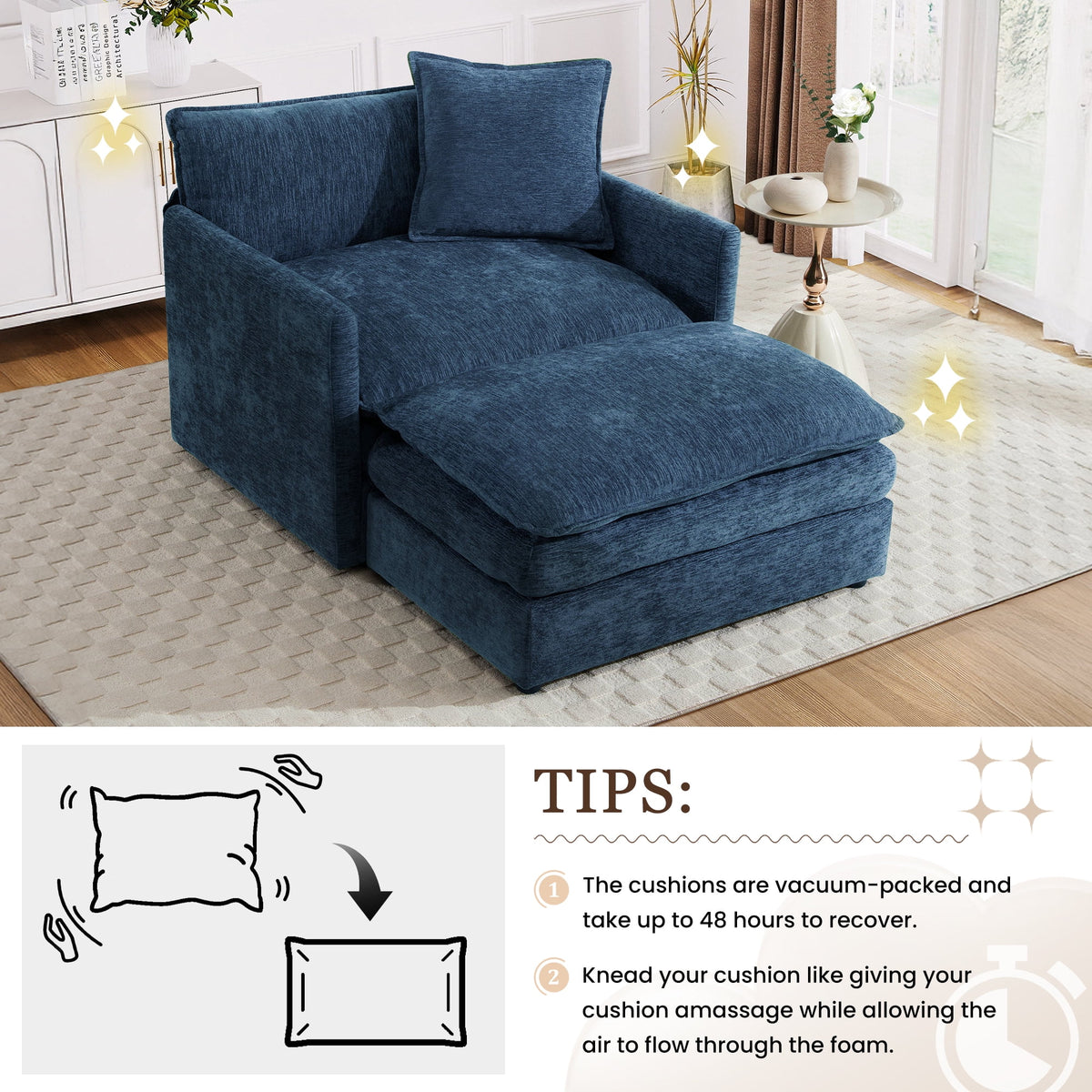 Muumblus Oversized Lounge Chair with Ottoman, Cloud Accent Armchair for Living Room, Beige Chenille