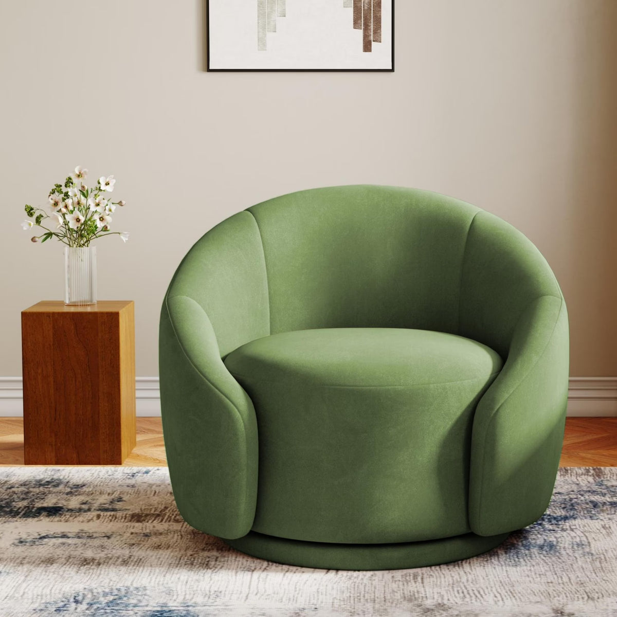 360 Swivel Accent Chair for Living Room, Boucle Barrel Armchair Single Sofa Chair Reading Chair, Sage Green