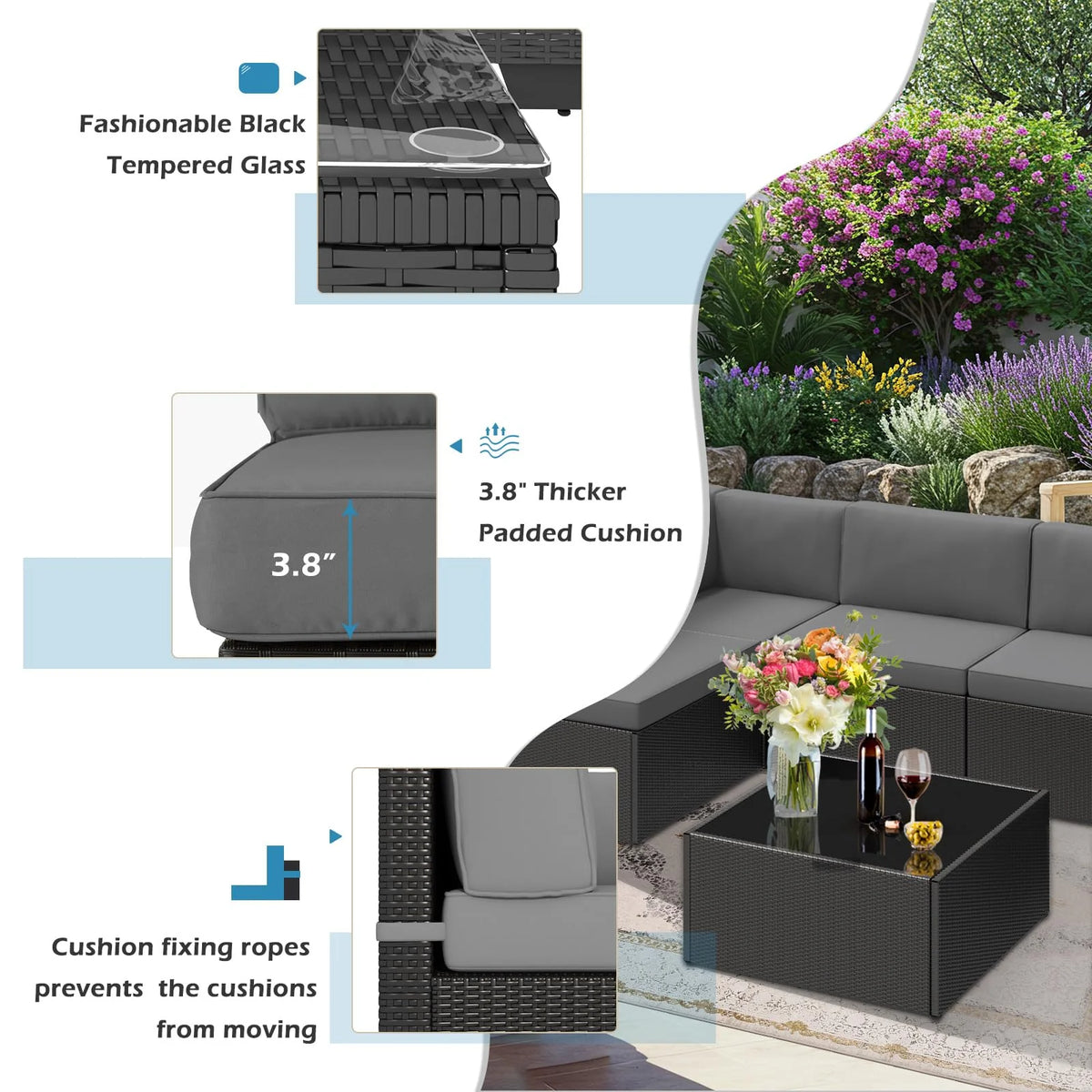 AECOJOY 7 Piece Outdoor Patio Furniture Set, Black & Dark Gray