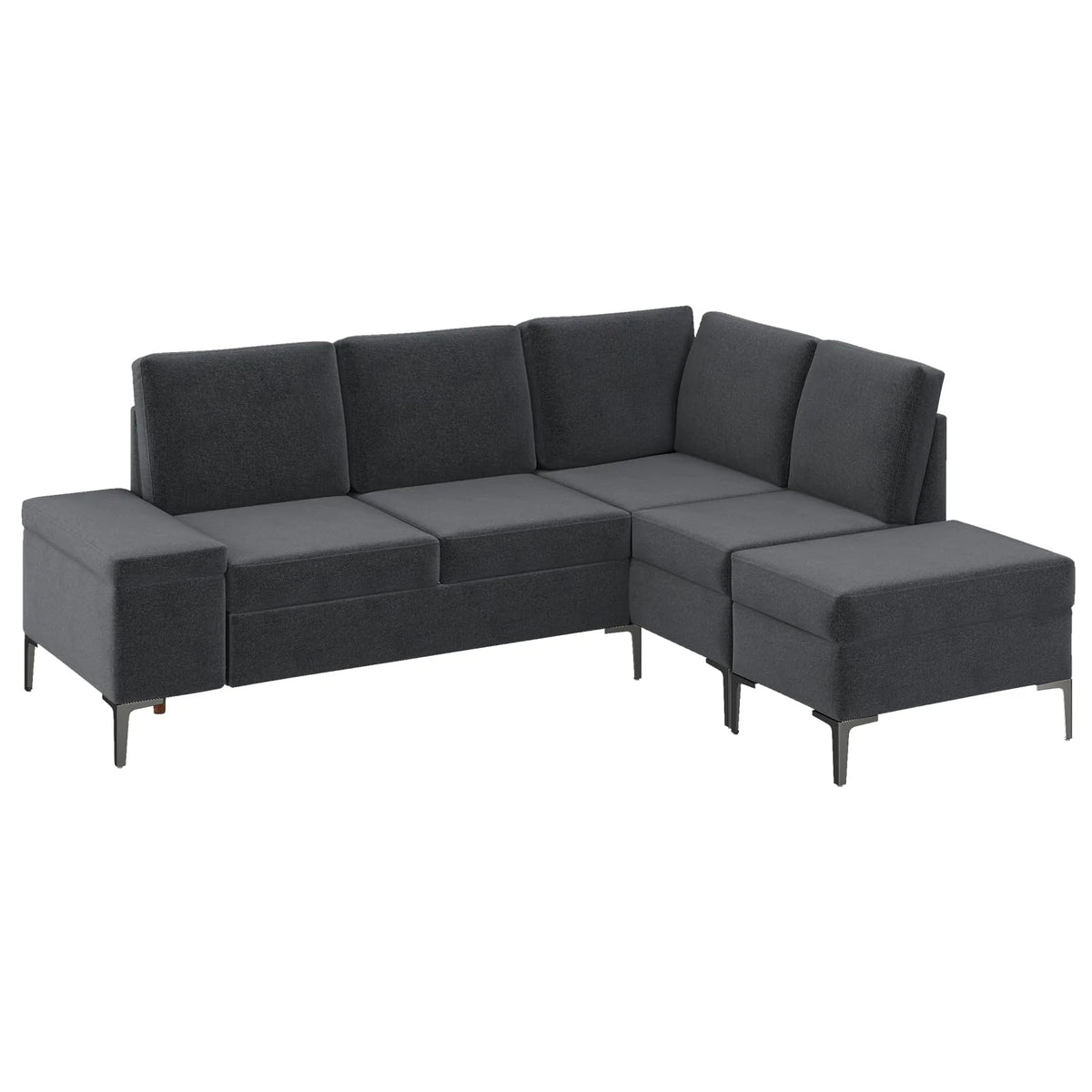 AECOJOY 87" Sectional Couch with Ottoman, Convertible Corner Couches with Armrest Storage, Black
